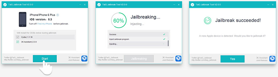 Untethered iOS Jailbreak Tutorial 8.1.3-8.3 for iPad or iPhone TAIG Step 4