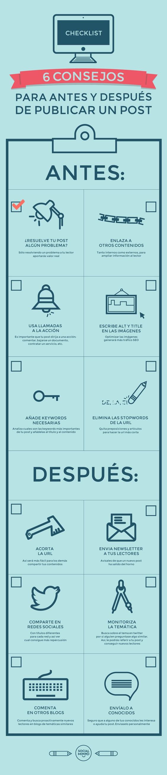 Infografía con 12 consejos para publicar un post