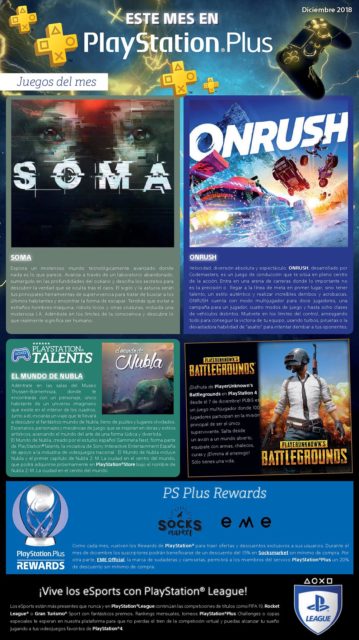 PlayStation Plus - diciembre 2018. Los juegos gratis del mes Soma y Onrush
