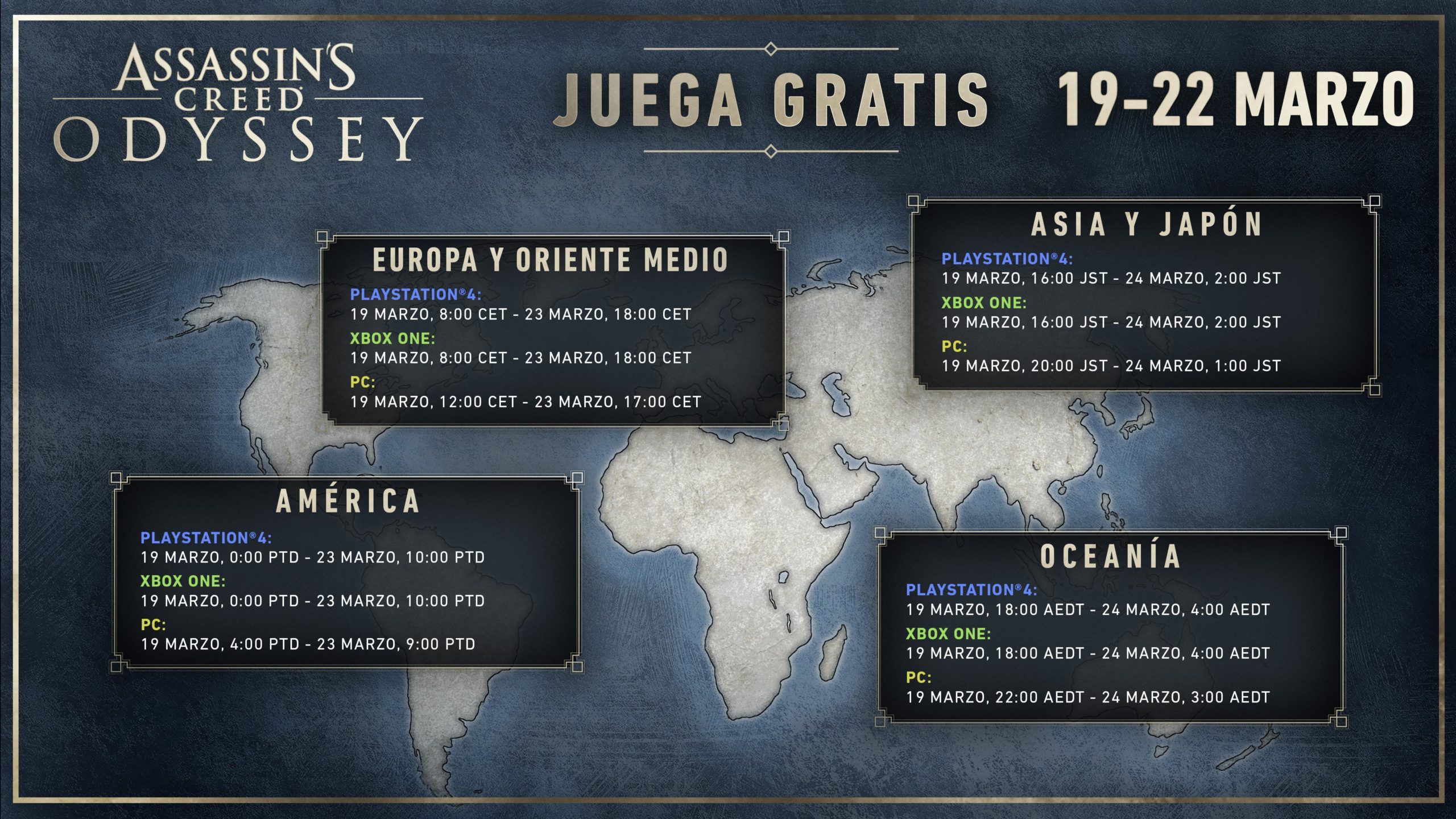 Assassin’s Creed Odyssey gratis del 19 al 22 de marzo, en Xbox One, PlayStation4, y PC