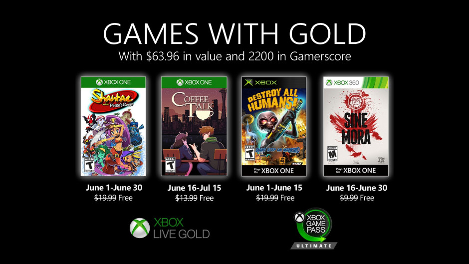 Anunciados los Games with Gold de junio de 2020 para Xbox
