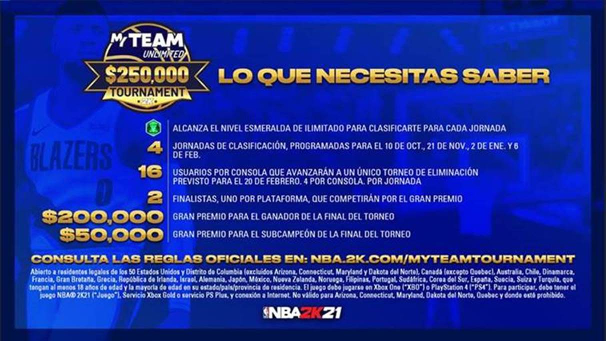NBA 2K anuncia el Torneo NBA® 2K21 Mi EQUIPO Ilimitado con premio de $250.000