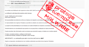 Alerta: Campaña de distribución de malware a través de email que suplanta a la AEAT