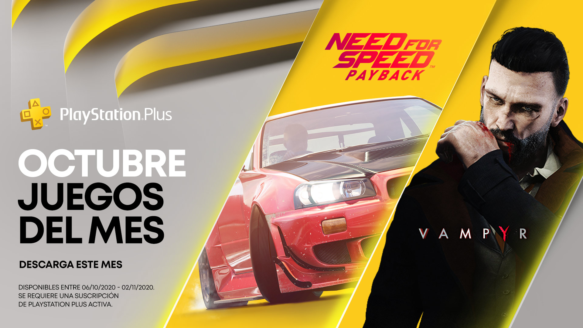 Need for Speed Payback, Vampyr y Massira son los nuevos títulos para PlayStation Plus en octubre 2020