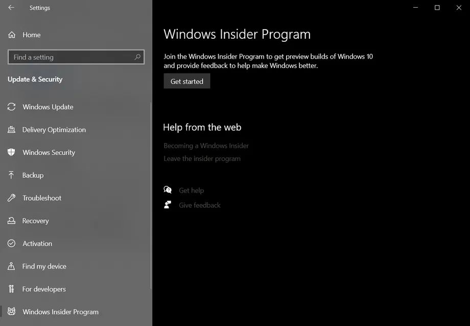 La sección de Windows Insider en Windows 10.