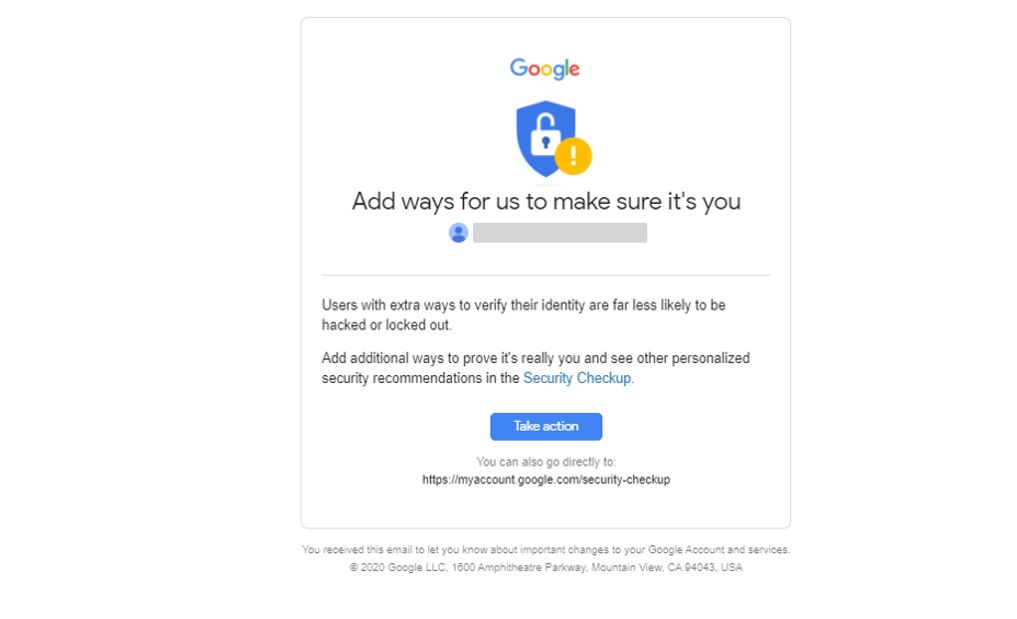 Figura 1: El correo electrónico malicioso que se envió con el asunto “Help strengthen the security of your Google Account”