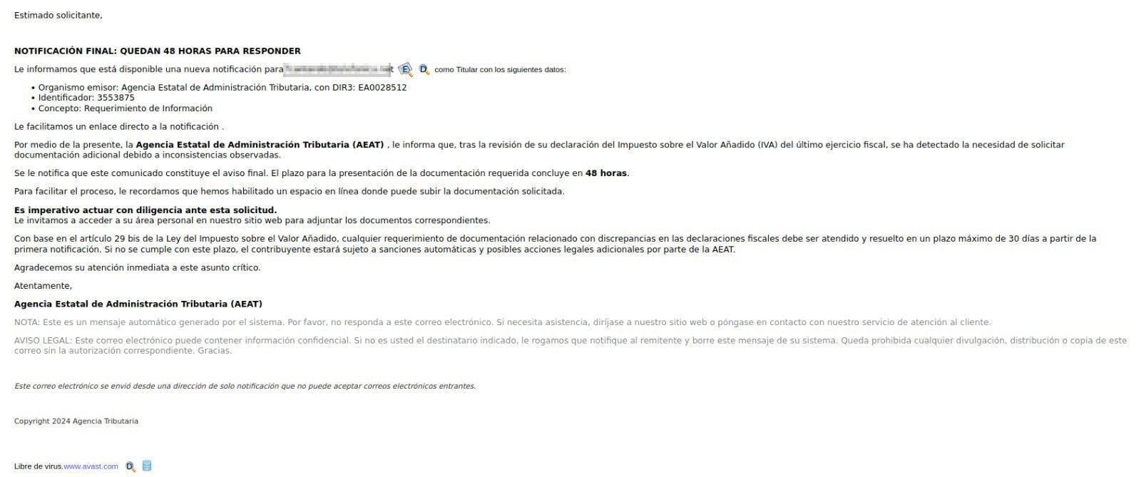 Campaña de phishing para suplantar a la Agencia Tributaria