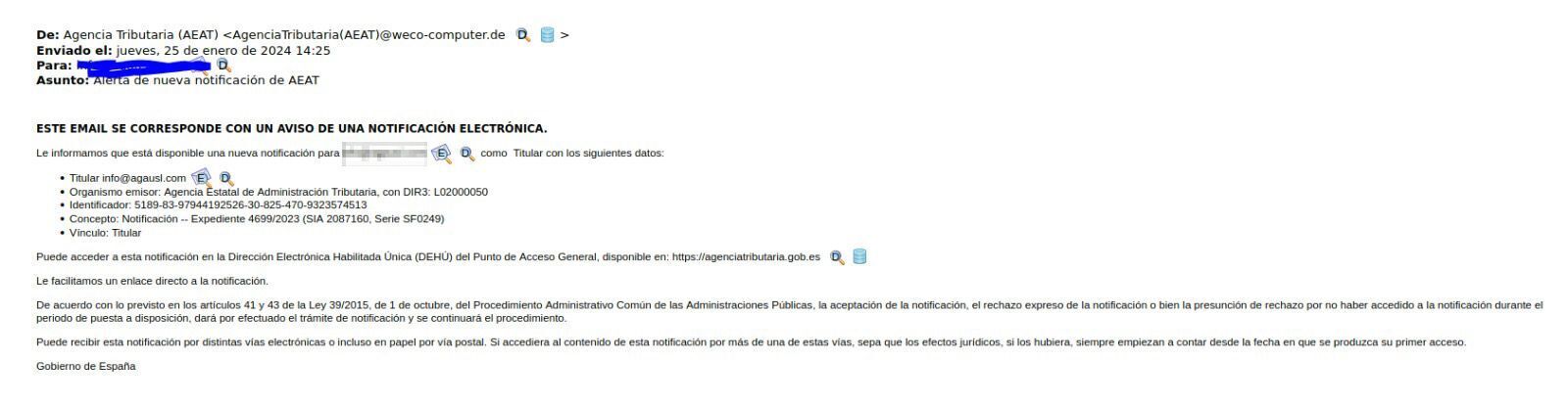 Campaña de phishing para suplantar a la Agencia Tributaria