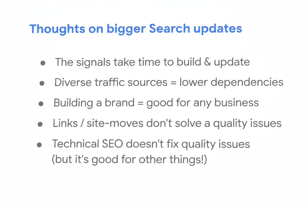 Google: Los enlaces, los cambios de sitio y el SEO técnico no solucionan los problemas de calidad