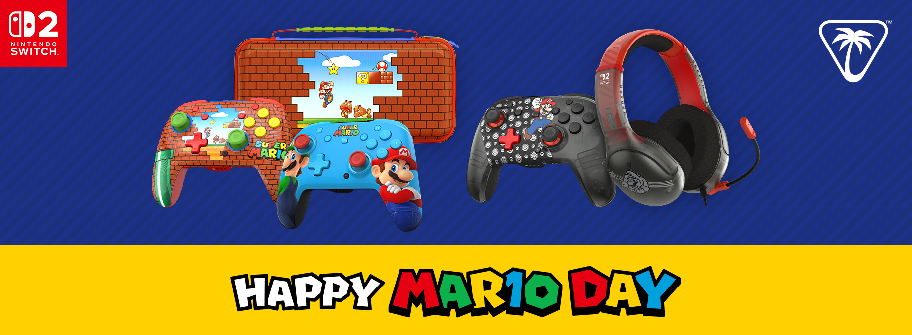 Mando inalámbrico Turtle Beach Rematch: Mario & Luigi para Nintendo Switch 2 y Turtle Beach Airlite Fit Mario Star para Nintendo Switch 2 por la celebración AR10 DAY 