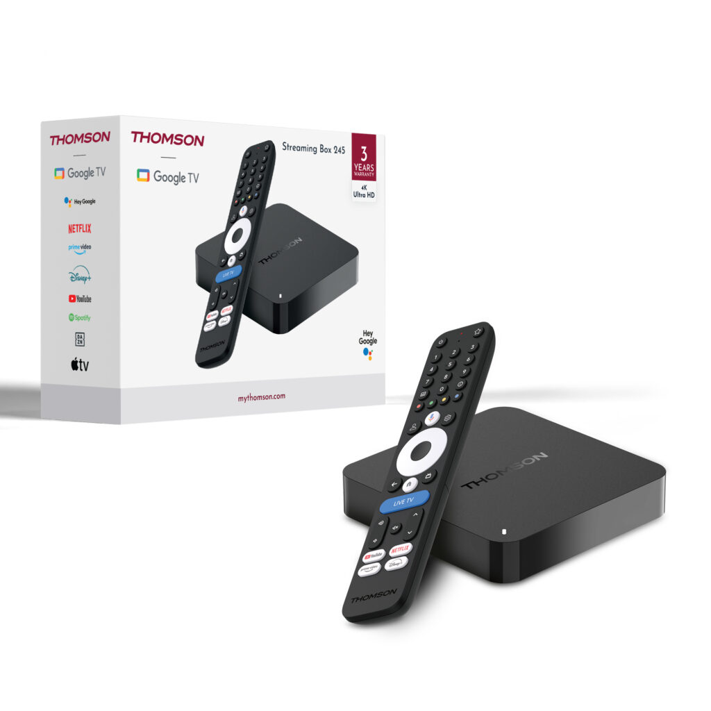 THOMSON presenta Streaming Box 245, con rendimiento 4K Ultra HD y la experiencia completa de Google TV™ en un dispositivo versátil